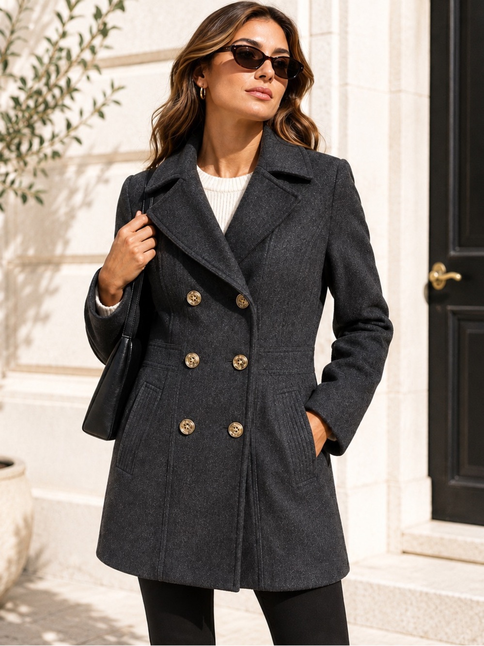 Michael Kors Peacoat M Gray Wool Double Breasted Preppy Quiet Luxury Old Money